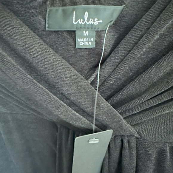 Lulus Dreamy Date Black Surplice Midi Dress NWT - Picture 2 of 4